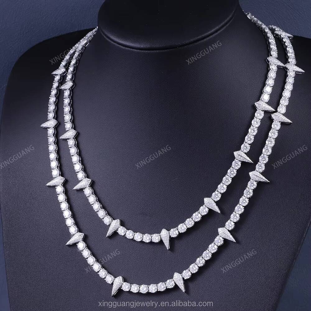New Design Spiked Style VVS Diamond Tennis Chain Hip Hop Jewelry 4mm 5mm S925 Silver GRA Moissanite Tennis Chain Necklace