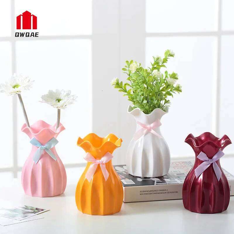 Nordic Flower Vase Home Decorations Modern Small White Dried Flowers Vases For Interior Mini Plastic Pot Ornament Room Decor C260116