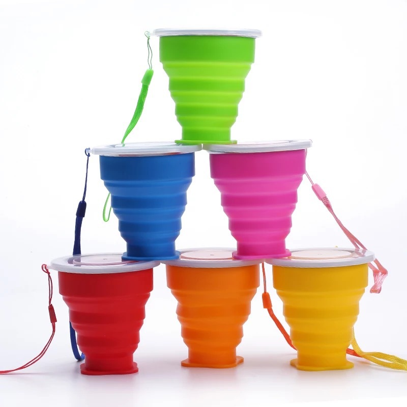 New Folding Water Cups 200ml travel silicone folding cup business trips - with lid dust protection suitable for outdoor use Z260202