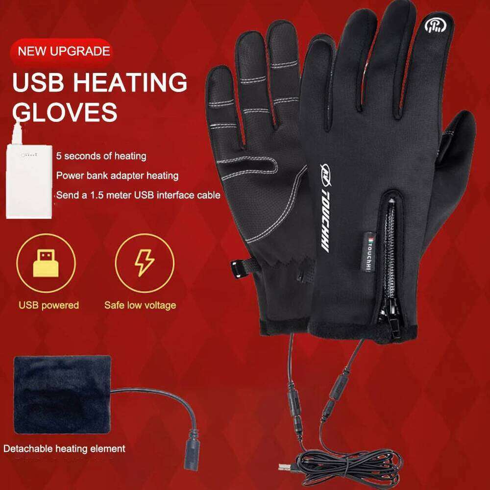 USB Touch Screen Heated Motorcycle Winter Ski Gloves for Cycling Running Driving Hiking Walking NO Battery Y260115