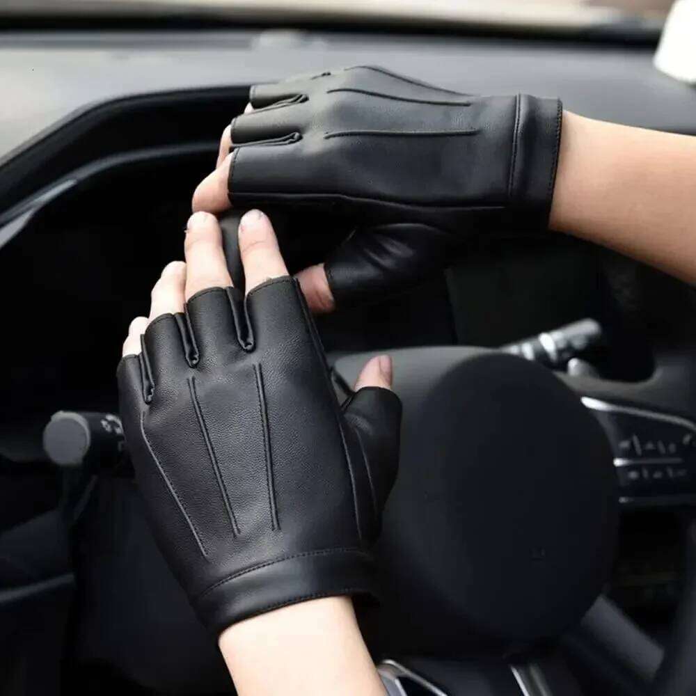 1 Pair Fingerless Cycling PU Leather Gloves Outdoor Sport Faux with Anti-slip Layer Glove for Driving Motorcyle Y260115
