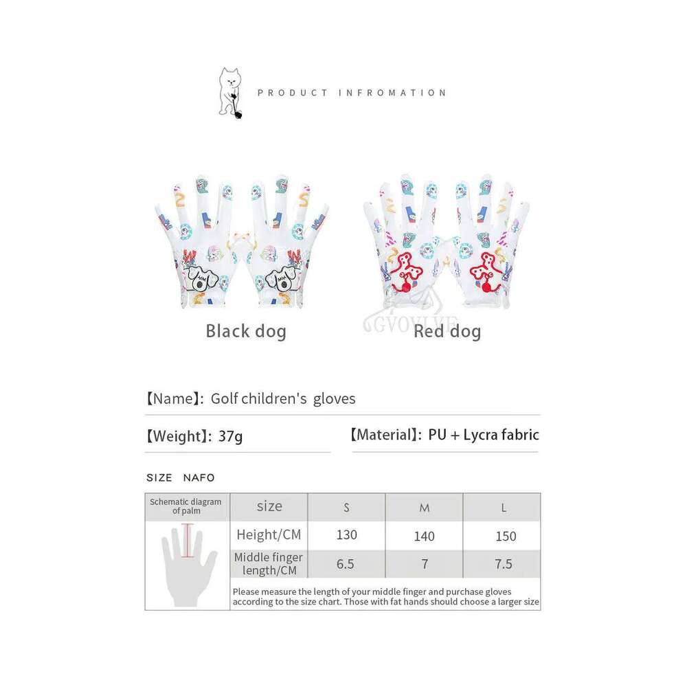 1 Pair Gloves Junior Kids Youth Toddler Boys Girls Left Right Hand Dura Feel White Blue Red Golf Glove Gift Black Dog Y260115