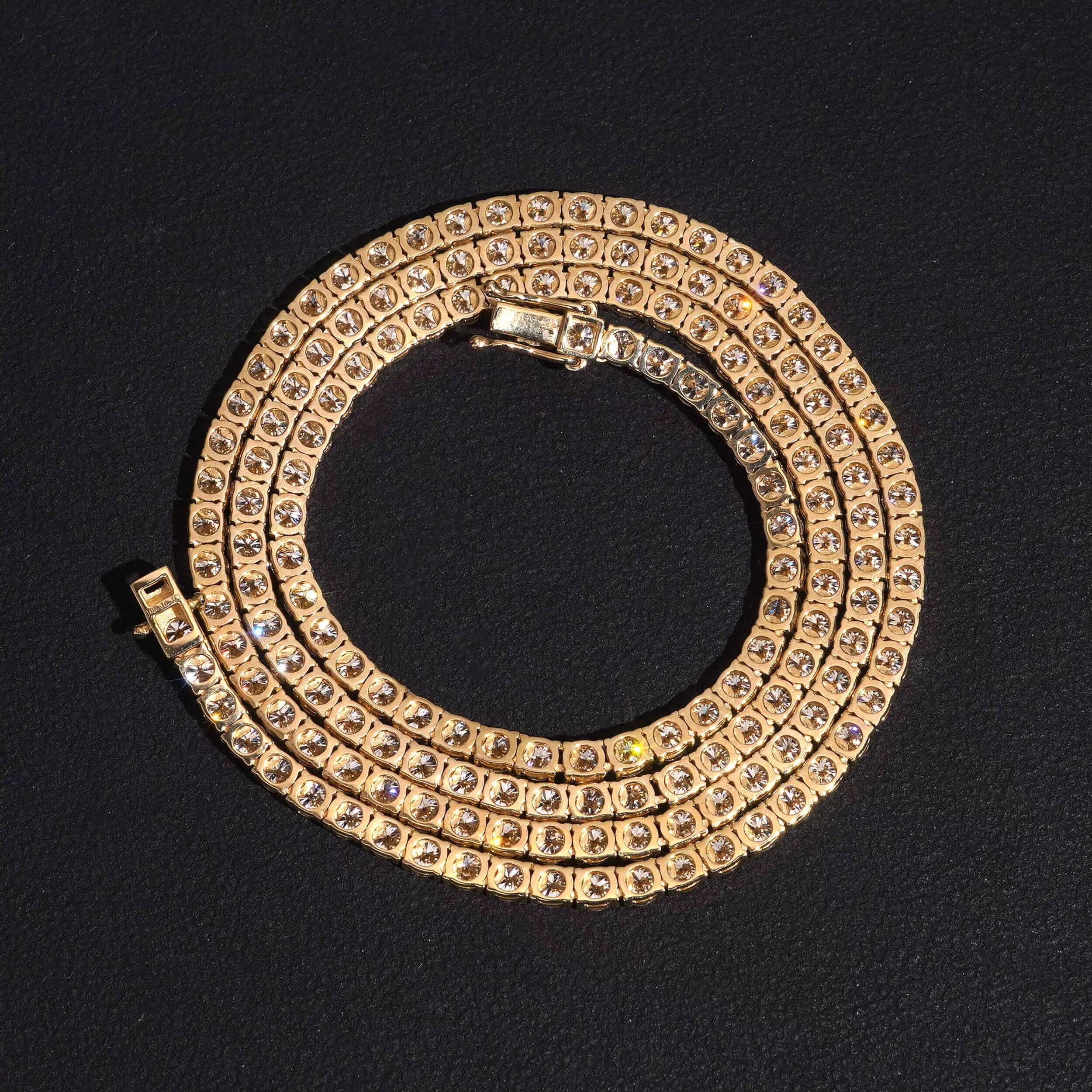 Pass Diamond Tester Men Jewelry 10K Real Yellow Gold VVS Moissanite Diamond Tennis Chain 3MM