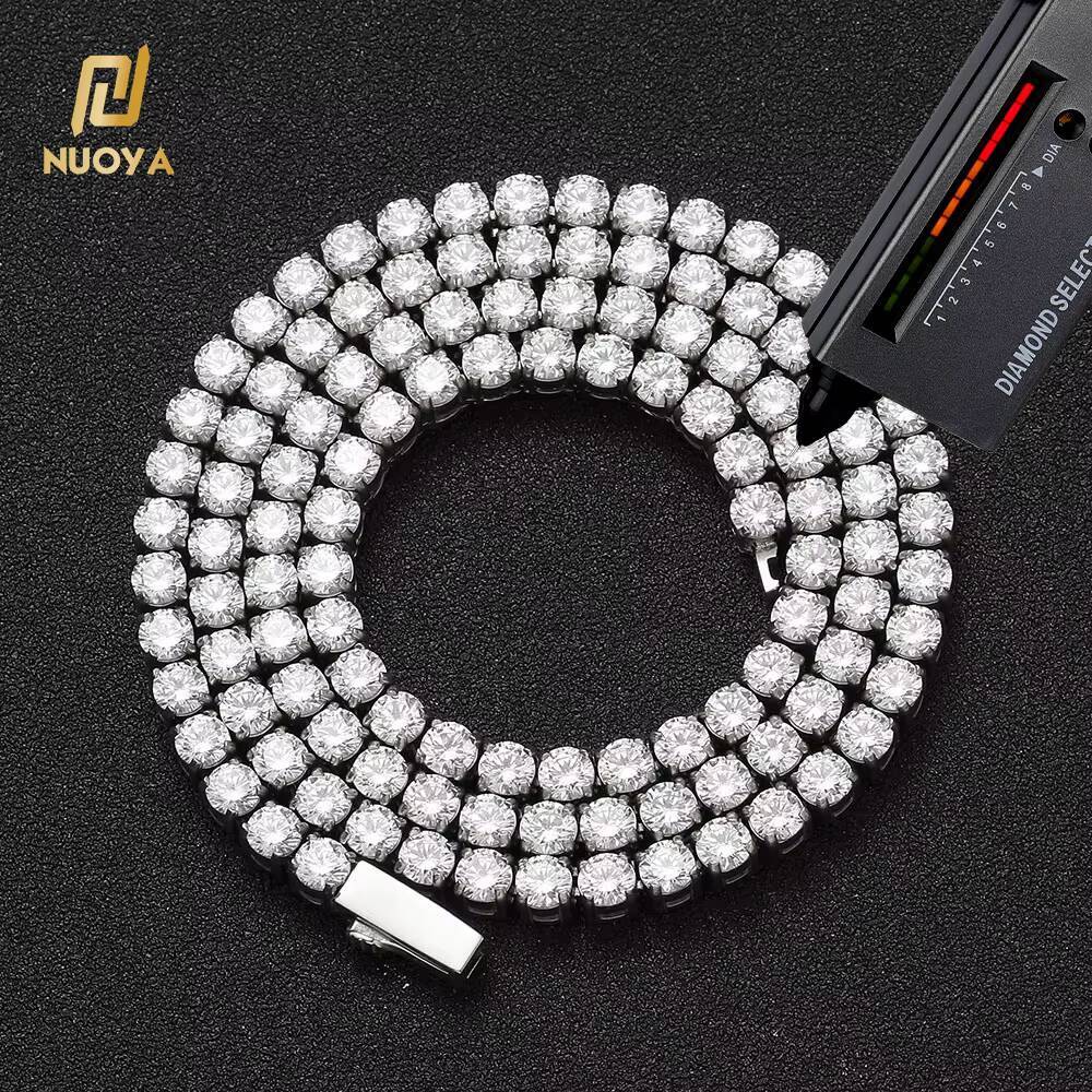 NUOYA Silver Gold Plated Iced Out Diamond Tennis Chain Necklace Waterproof Stainless Steel VVS Moissanite Tennis Chain for Women