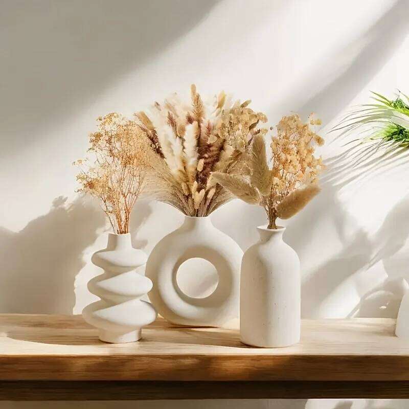 Set of 3 White Ceramic Bohemian Vase Set, Creative vase ornaments, Wedding home living room Bedroom decoration C260116