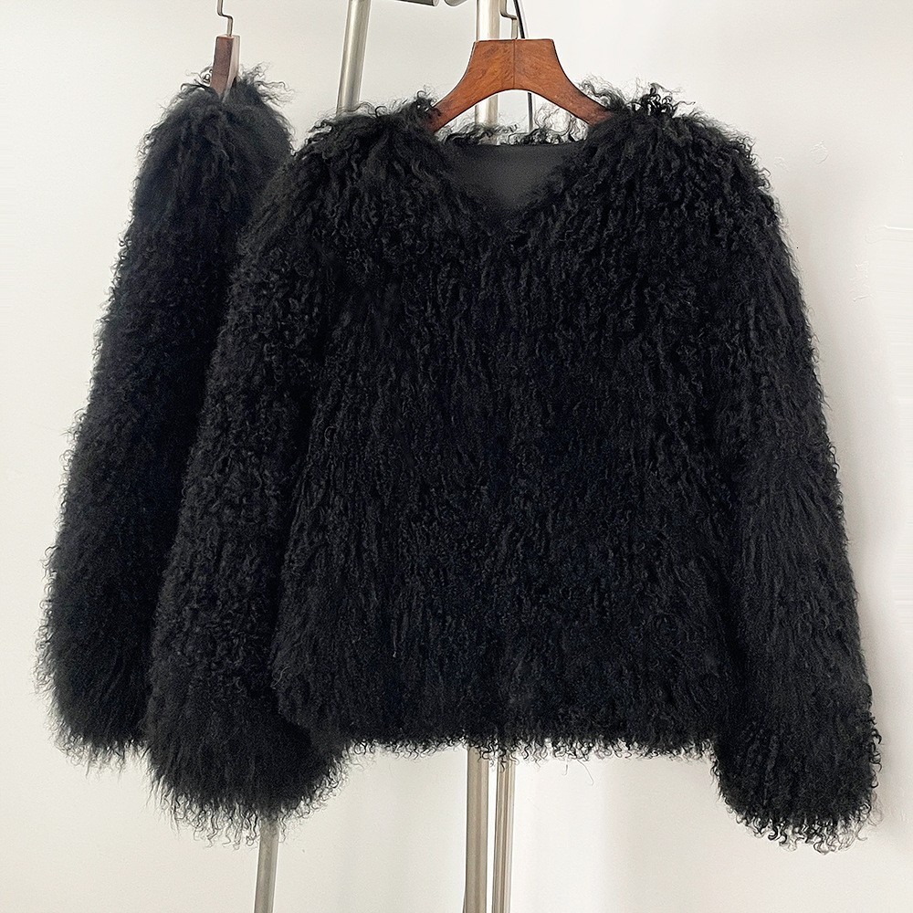 RR2826 Short Cropped wool fur coat Coats For Women V Collar Faux Fur Winter Jackets Ladies Warm Long Sleeve Fake Fur Coats 250825