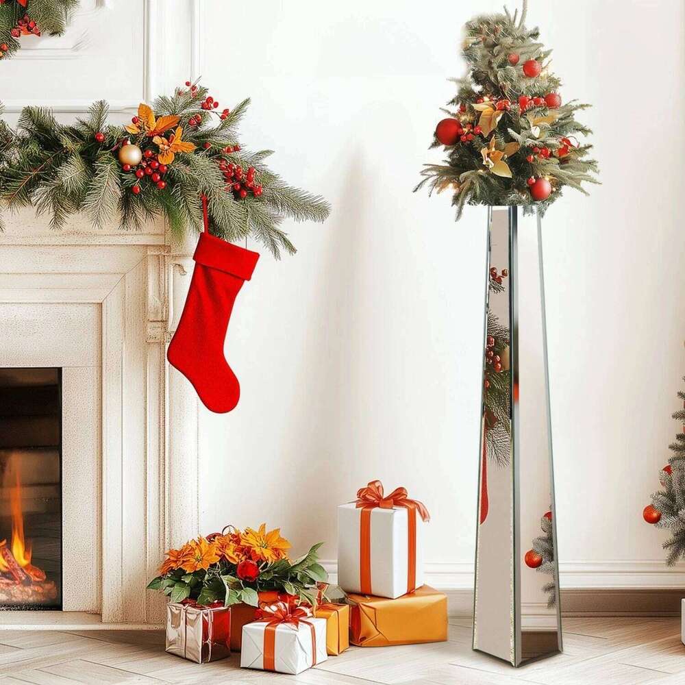 30" Tall Mirrored Floor Vase, Silver Big Decor Living Room, Home Decorative Vases for Dried Flower C260116