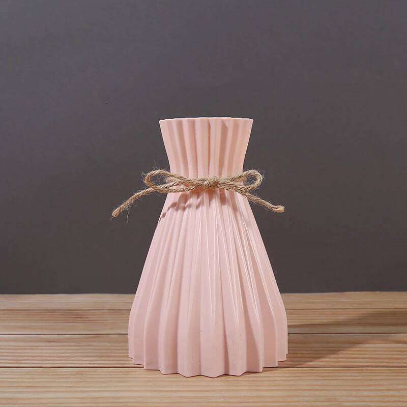1Pc Narrow Waist Origami Striped Tabletop Simple Home Decor Creative Twine Bow Imitation Ceramic Plastic Flower Vase C260116