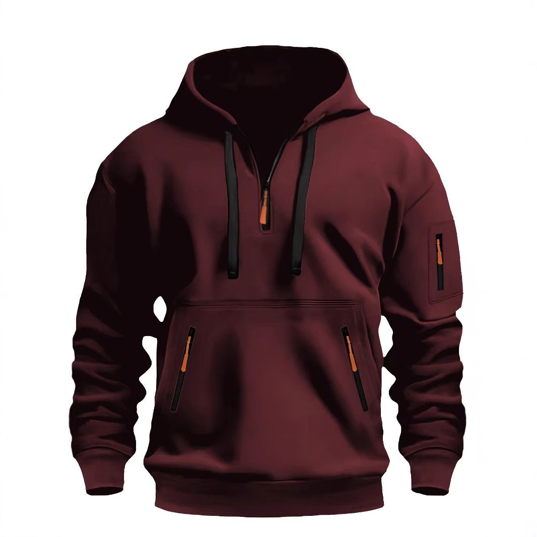 Cross-border Winter New Men's Hooded Sweatshirt with Arm Zipper Pullover Sports Casual