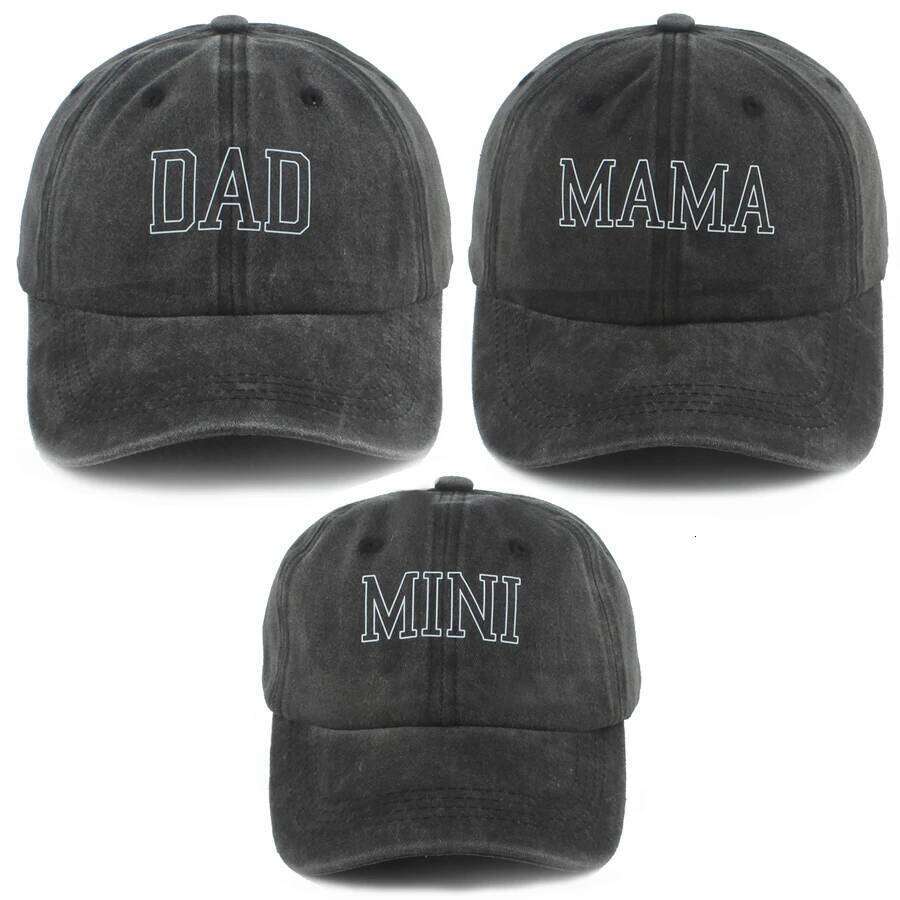 New DAD MAMA MINI Baseball Cap Sun Protection Parent Kids Adjustable Travel Beach Caps Baby Washed Denim Cotton Hat 3PCS/SET Y260115