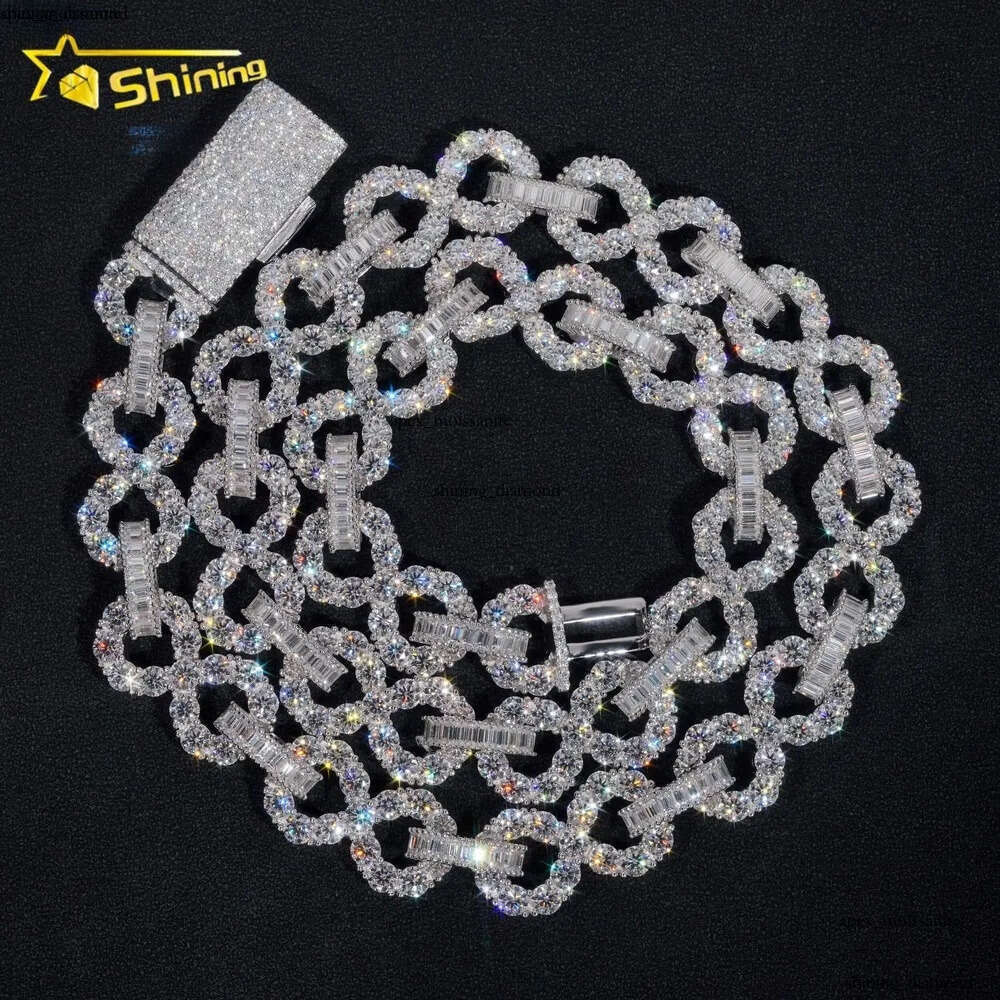 Super Shining Hip Hop Jewelry 16MM Big Stones 925 Sterling Silver VVS Moissanite Diamond Infinity Iced Out Cuban Link Chain 56