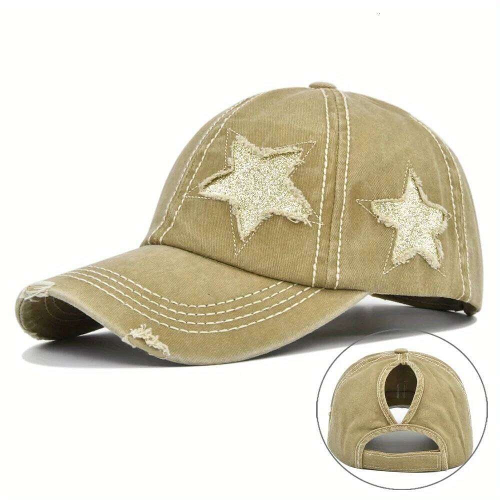 Solid Colour Washed Shabby Baseball Women Men Ponytail Cap Flash Star Fashion Sun Outdoor Cycling Travel Hikin Dad Hat Y260115