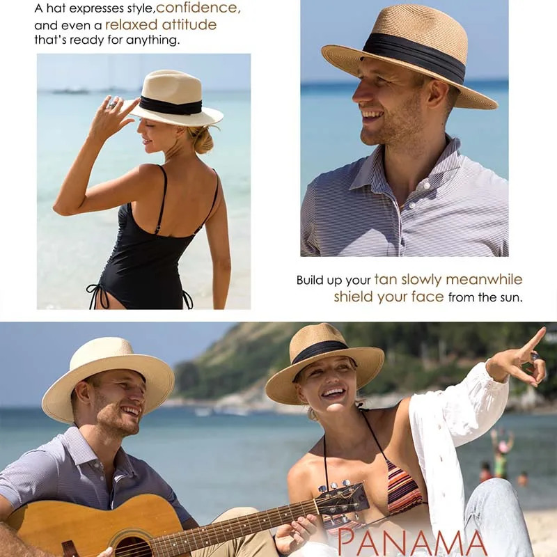 Summer Large Size 64cm Classic Sun Hats for Men Women Panama Hats Couple Wide Brim Beach Straw Hat Big Head Plus Size Fedora Hat 260113