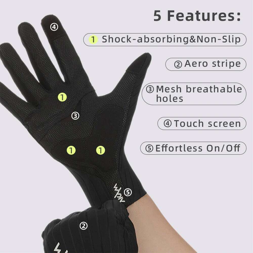 YKYWBIKE Cycling Full Finger Aerodynamic Road Bike Shock Absorbing Touch Screen Reflective Bicycle Gloves Y260115