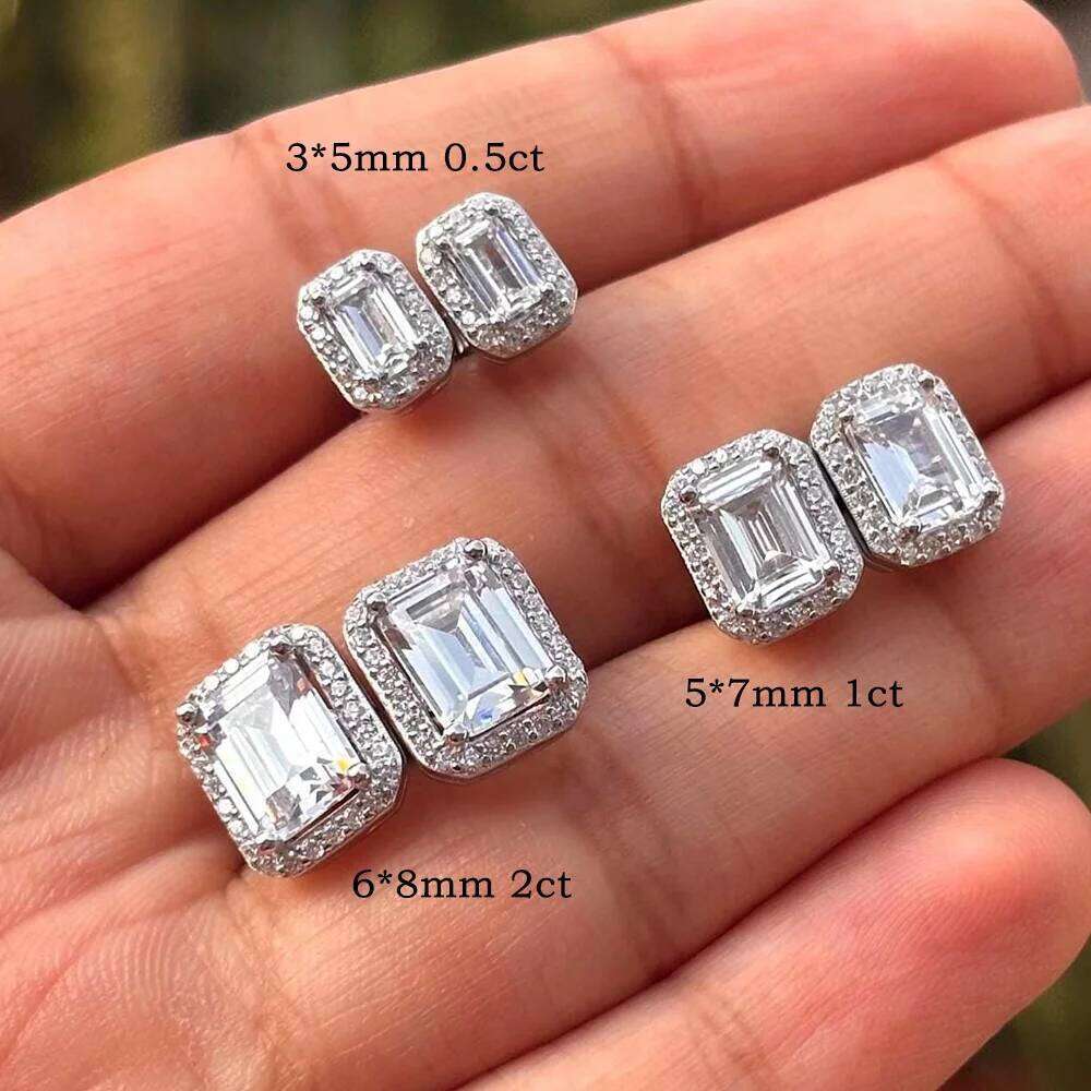 Valentine's Day FEOBUR 0.5/1/2ct Emerald Cut Halo Moissanite Stud Earrings 925 Diamond Rectangular Earring Women Bri 26H0115