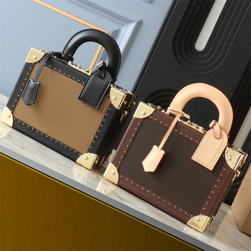 Petite Valise Reverse VL Pattern Coated Canvas Trunk Bag Metal Corners Hard Case Mini Designer Women Tote Bags Men Cowhide Leather Top Handle Luggage Box