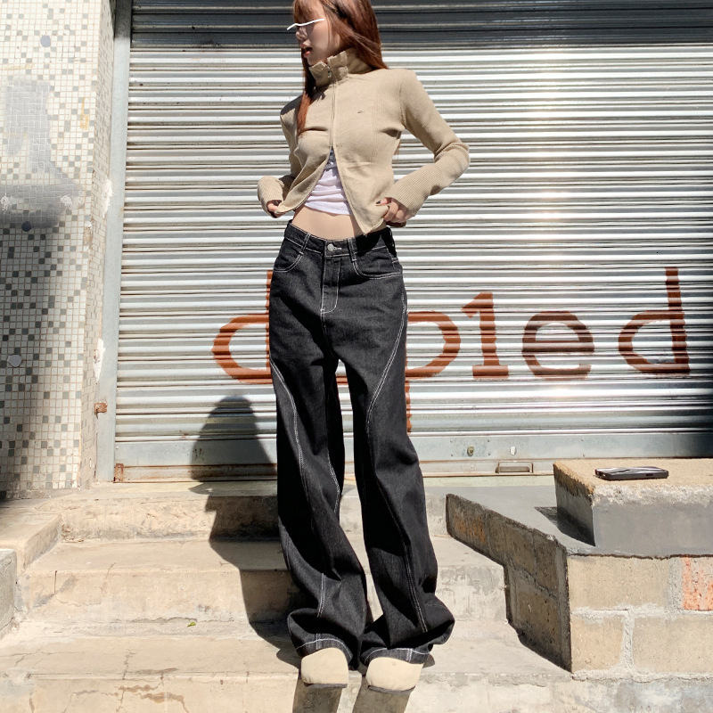 Men s Pants Goth Dark Mall Gothic Harajuku Streetwear Flare Grunge Punk Low Waist Baggy Women Jeans Y2k Techwear Fashion Black Bott