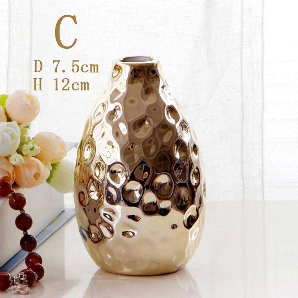 Unique Oval Shape Plating Ceramic Flower Vase Decorative Modern for Home Centerpieces Three Different Styles C260116