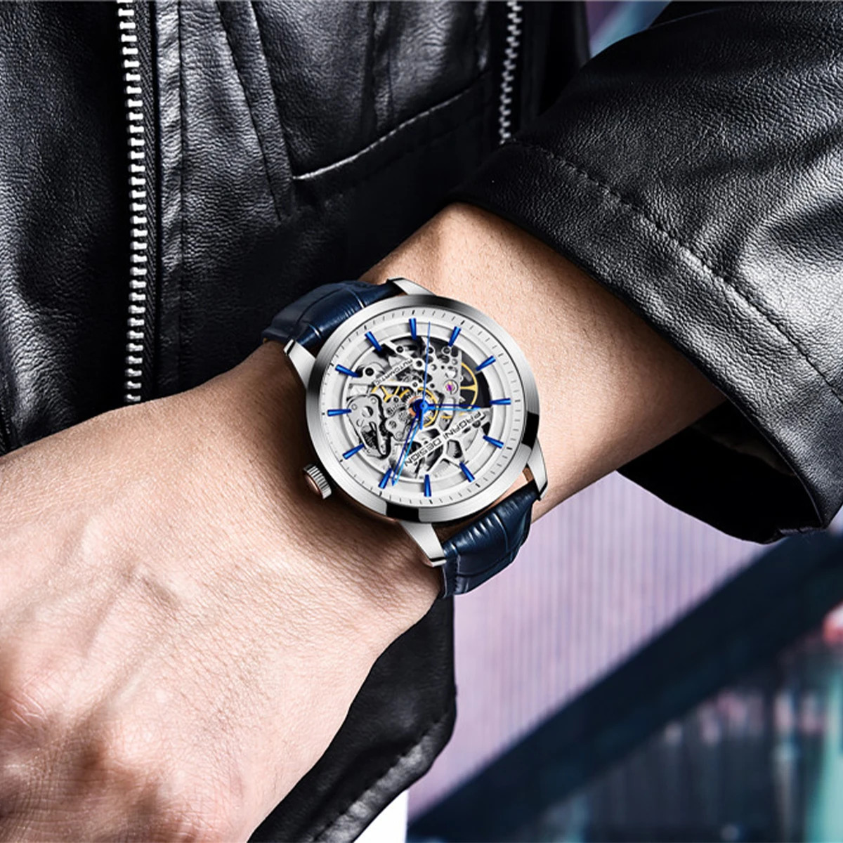 PAGANI Fashion Sports Leather Watches Men Automatic Mechanical Skeleton Waterproof Watches Relogio Masculino 260114