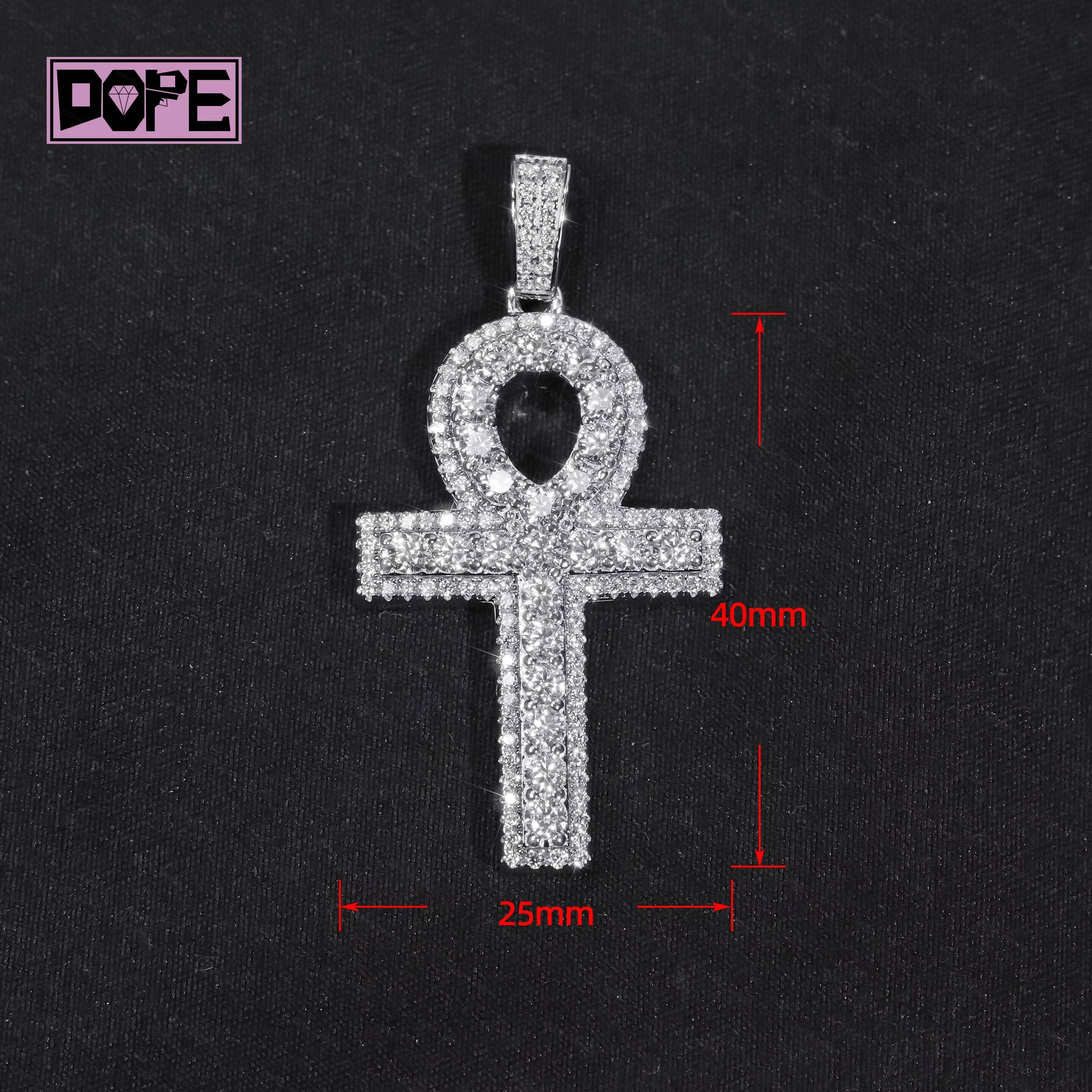 3 Days Dispatch Moissanite Pendant GRA Certified Egyptian Ankh Cross Charm 925 Silver Hip Hop Cross Pendant