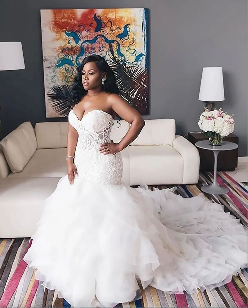 Vintage Ruffles Tired Skirts Mermaid Wedding Dresses Bodice Sweetheart Neck Lace Up Plus Size Bridal Gown Dress BC9928