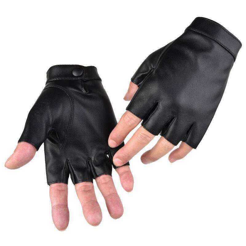 Black PU Leather Fingerless Cycling Gloves for Men Women Outdoor Sports Tactical Mittens Y260115