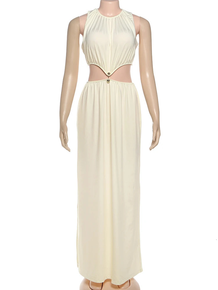 Weird Puss Waistless Chic Dress Women Metal Trim Sleeveless O-Neck Skinny Elegant Summer Hipster Prom Party Vacation Vestidos 260116