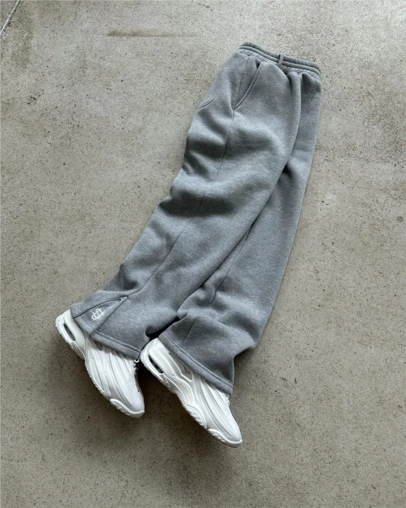 Y2K Letter Embroidery Zip Baggy Casual Pants Suit Mens Harajuku Fashion Women Retro Hoodies Couple Sweatshirt Unisex Sweatpants 260116