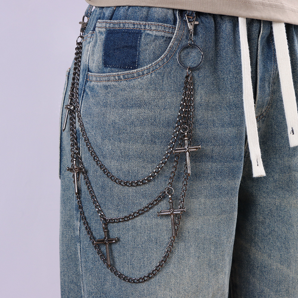 Luxury Brand Designer Jewelry European And American Accessories Fashionable Personality Cross Stud Multi-Layer Pants Chain Versatile Hip-Hop Style Den