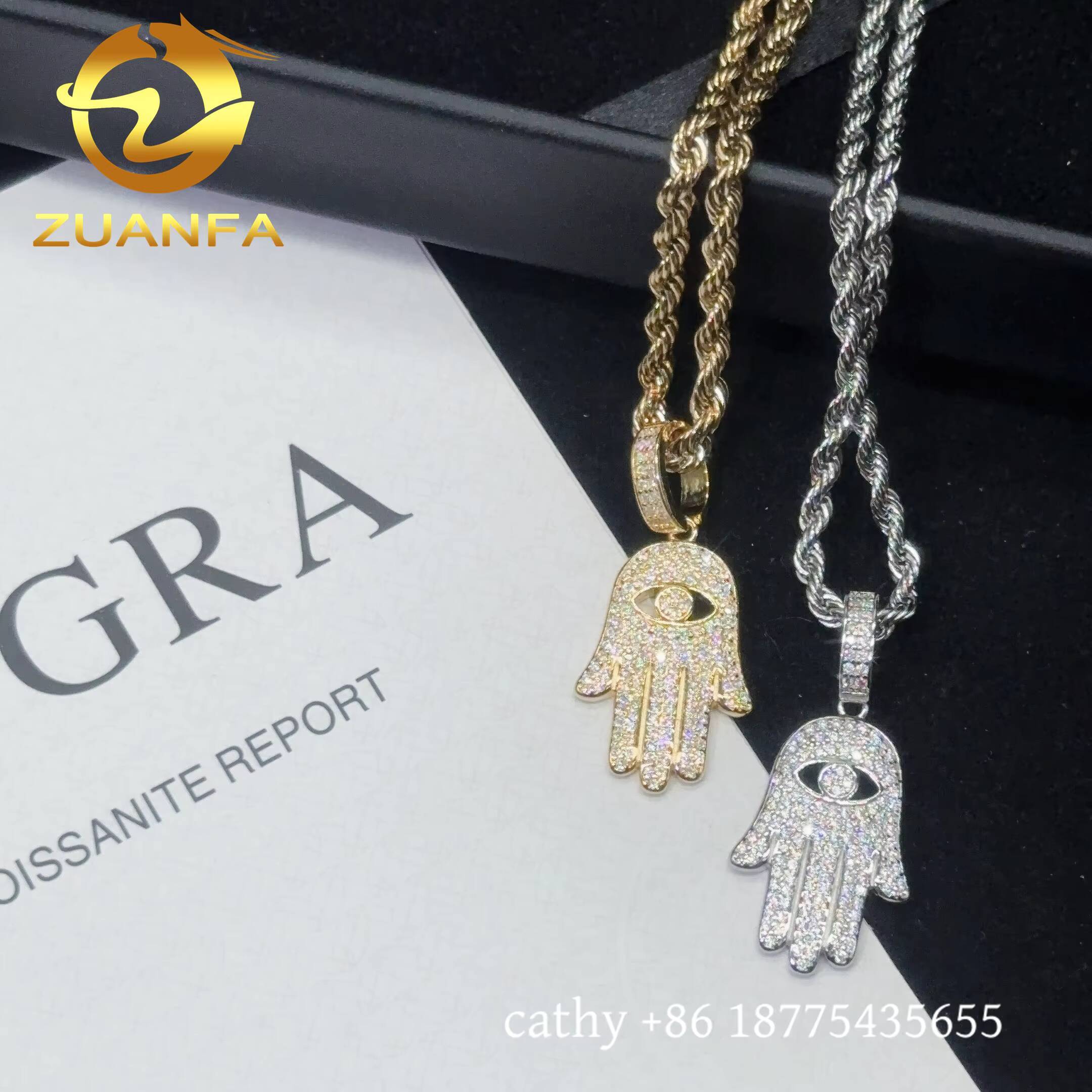 48h Shipping Mini Hand Hip Hop Pendant Sterling Silver 925 Iced Out Moissanite Hasma Pendant With Stainless Steel Rope Chain