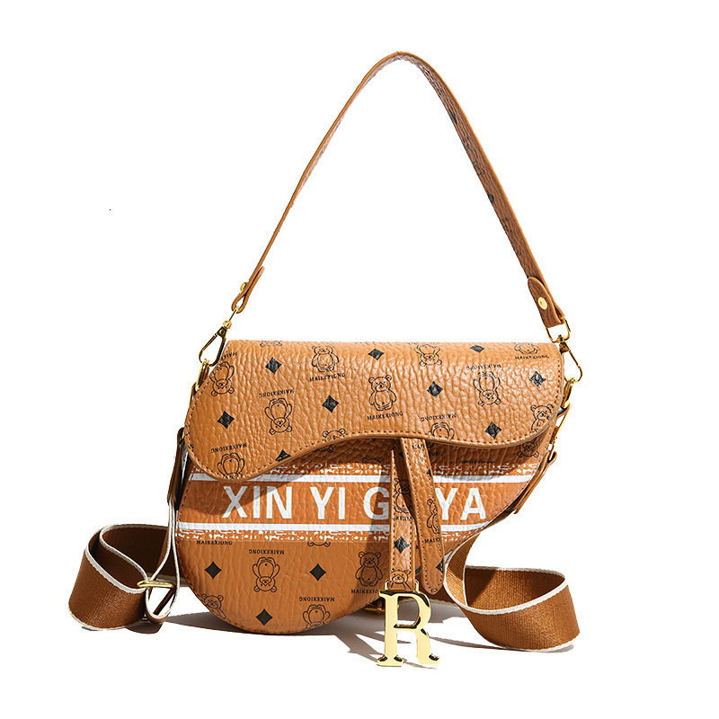 designer bag Single Shoulder Underarm Saddle Women's Retro Print Light Luxury Wide Strap Crossbody Bag
