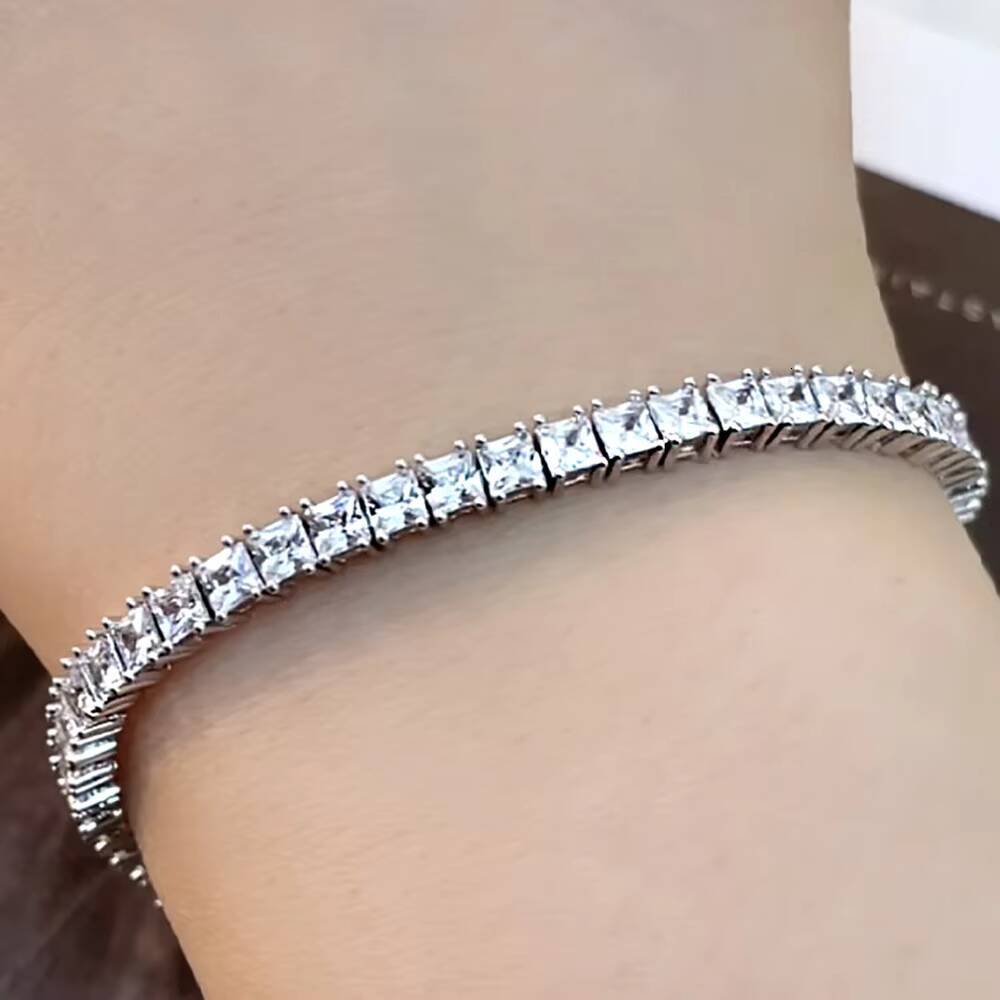 FOXI Factory Non Tarnish Manufacturer Customized OEM 16CM 44mm 5A square Cz Tennis Blink 925 Sterling Silver Tennis Bracelet