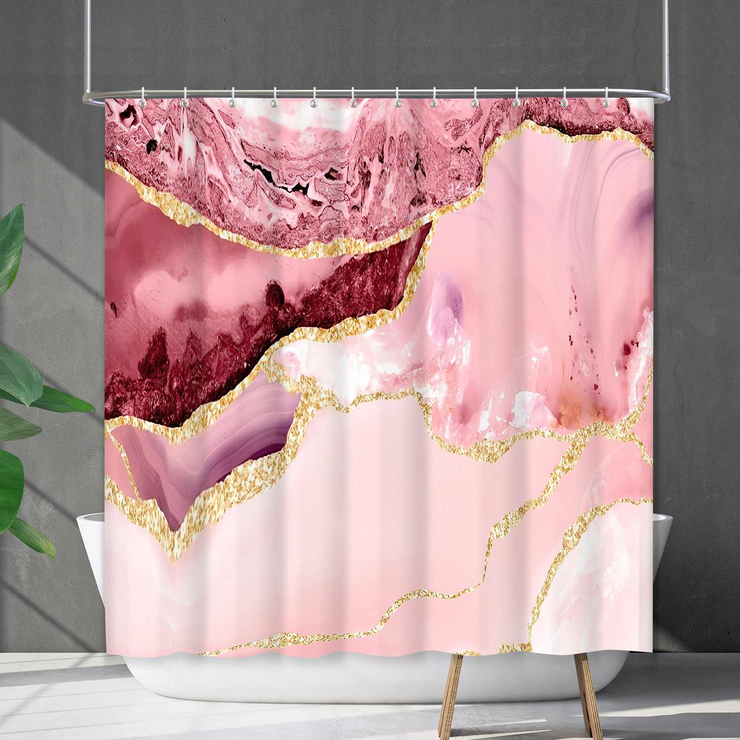YL-38174 Waterproof Shower Curtain Cover, Abstract Farmhouse Marble Curtain, Shower Cover, No Drill Required