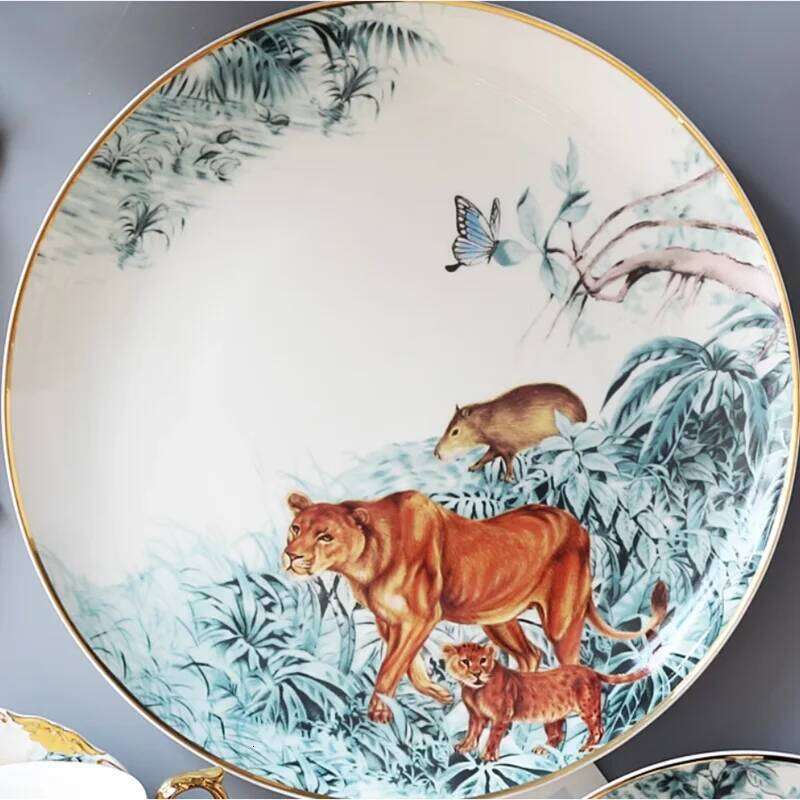 Ceramic Western Food Creative Jungle Animal Bone China Phnom Penh Tableware Household Round Plate 8 Inch