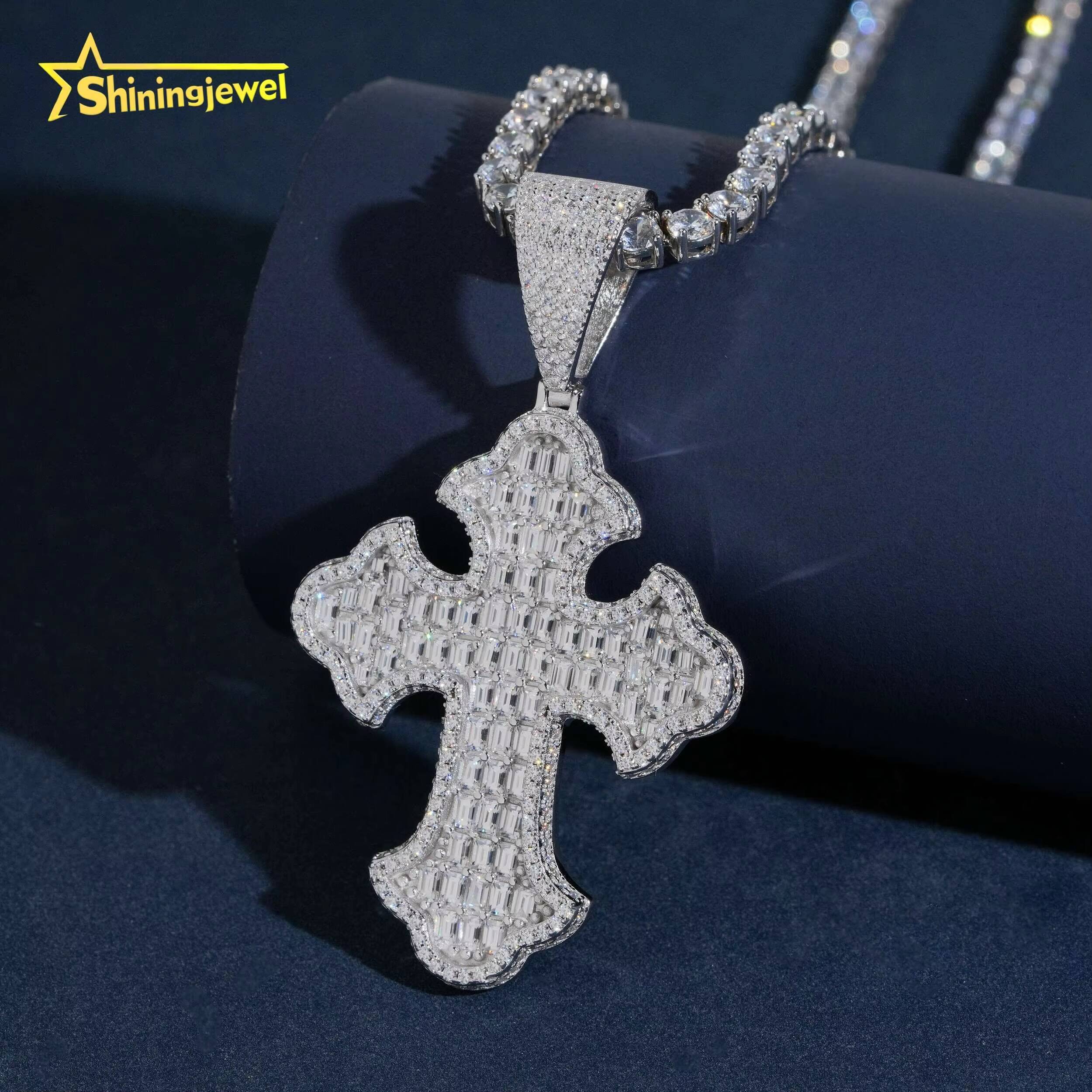 Custom Iced Out Pendant Hip Hop Jewelry VVS Moissanite Cross Pendant GRA Certificated Luxury 925 Silver Moissanite Pendant