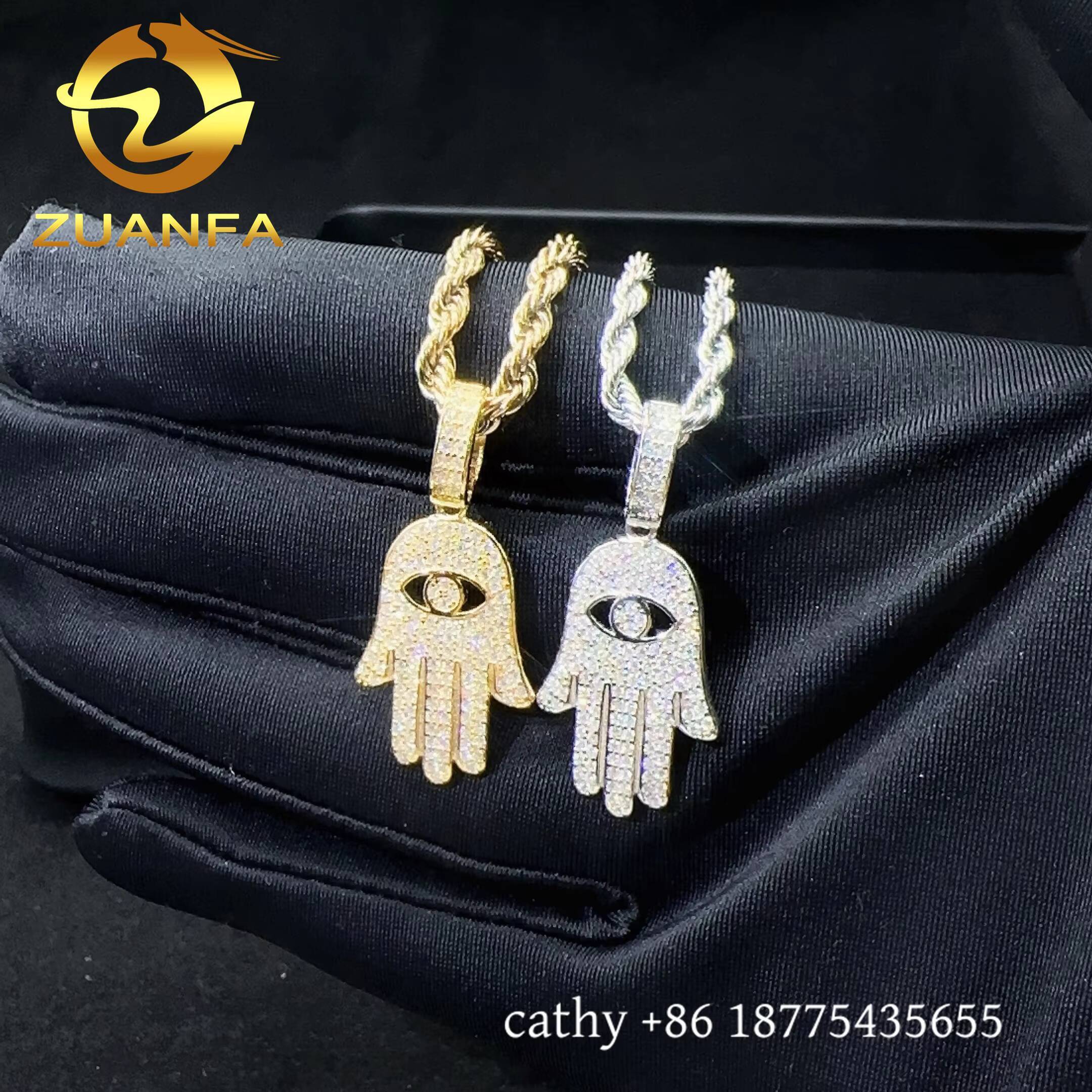 48h Shipping Mini Hand Hip Hop Pendant Sterling Silver 925 Iced Out Moissanite Hasma Pendant With Stainless Steel Rope Chain