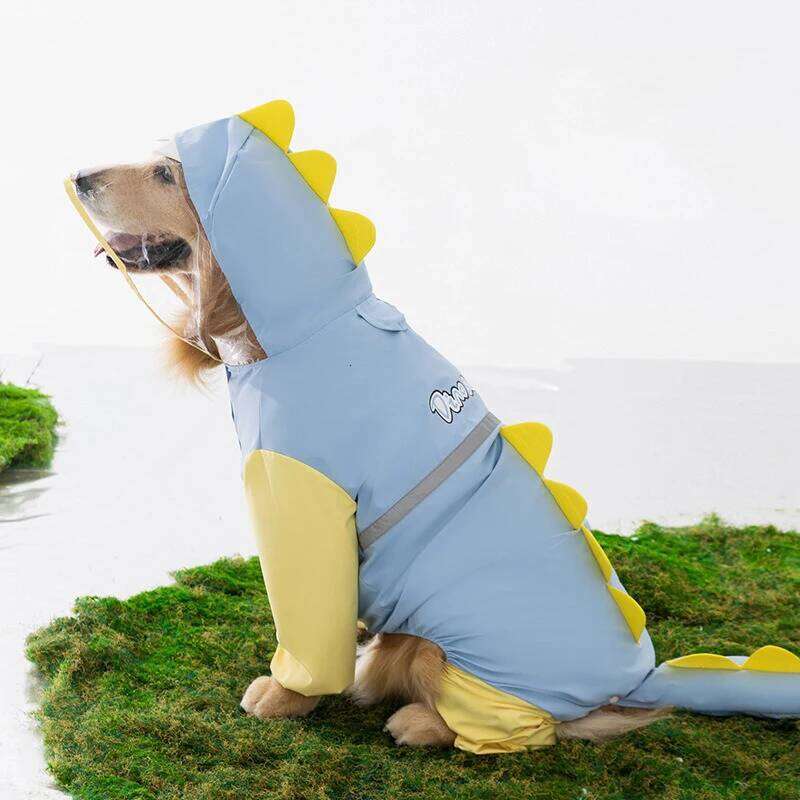 Famous brand Large Dog Dinosaur Raincoat Golden Retriever Four Legged Waterproof Clothes Pet Summer All Inclusive With Tail Stereo Rain Ponch pupakaIK