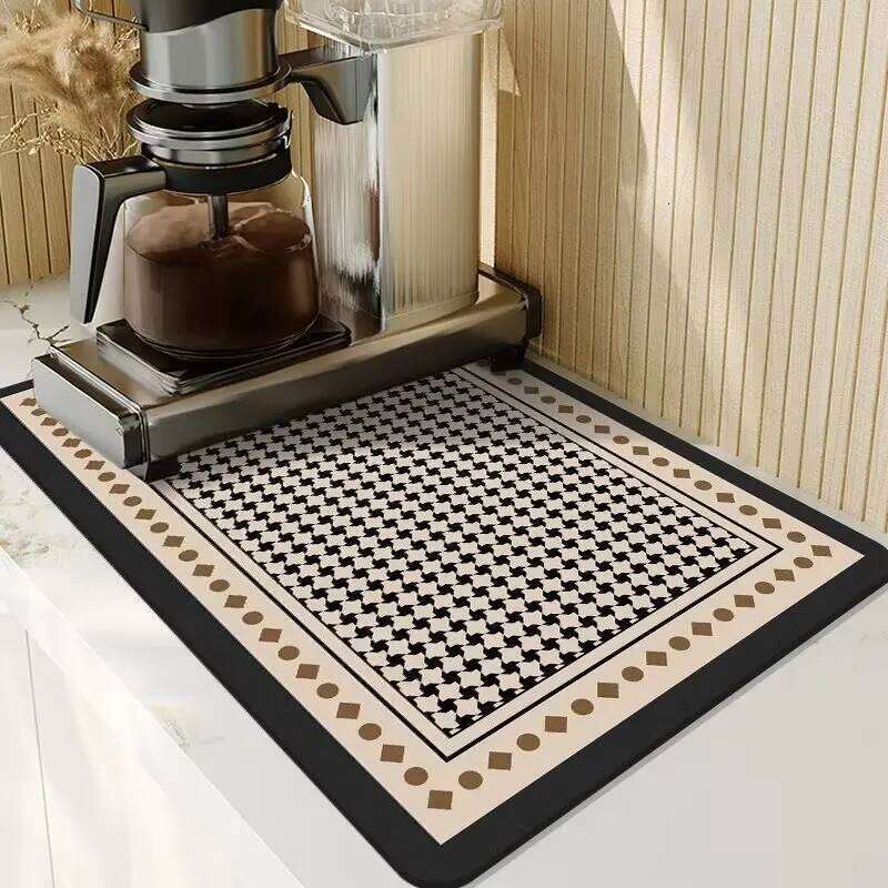 Home Decor Non-slip Quick Dry Retro Kitchen Mat Coffee Maker Drain Pad Dish Drying Tableware Placemat for Living Room Dining Room Bedroom Washable