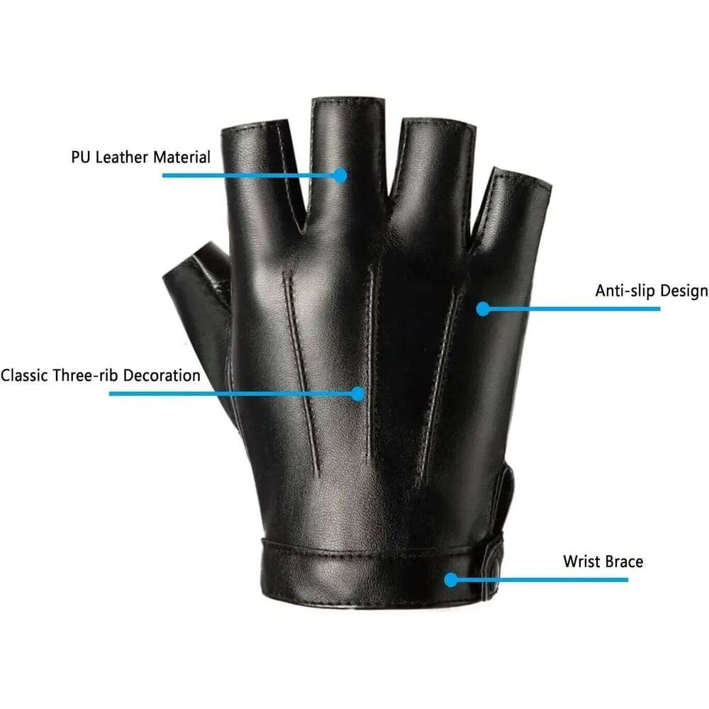 1 Pair Fingerless Cycling PU Leather Gloves Outdoor Sport Faux with Anti-slip Layer Glove for Driving Motorcyle Y260115