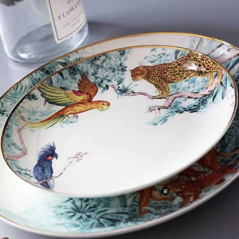 Ceramic Western Food Creative Jungle Animal Bone China Phnom Penh Tableware Household Round Plate 8 Inch