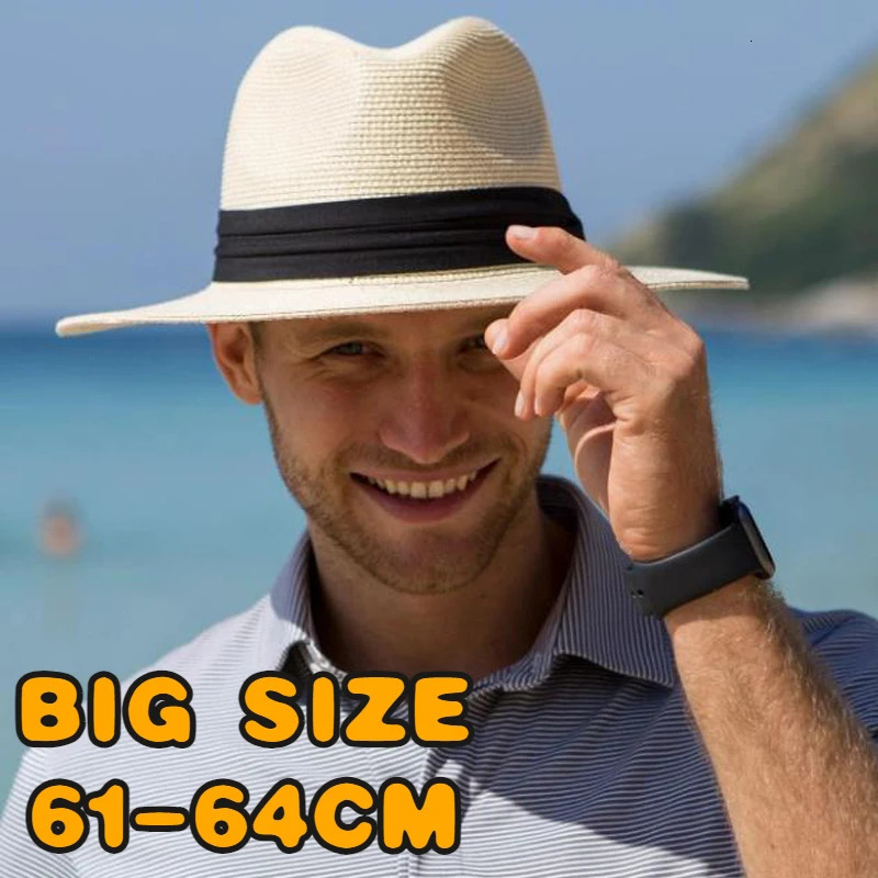 Summer Large Size 64cm Classic Sun Hats for Men Women Panama Hats Couple Wide Brim Beach Straw Hat Big Head Plus Size Fedora Hat 260113