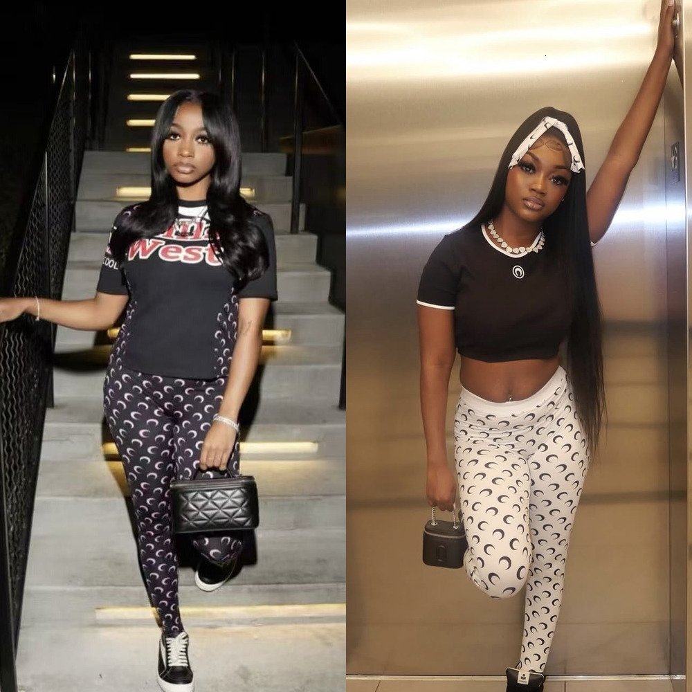 New Fashion Designer Tracksuit Two 2 Piece Set Women Short Sleeve Printed T-shirt And Long Pants Casual 2Pcs Track Suit Outfits