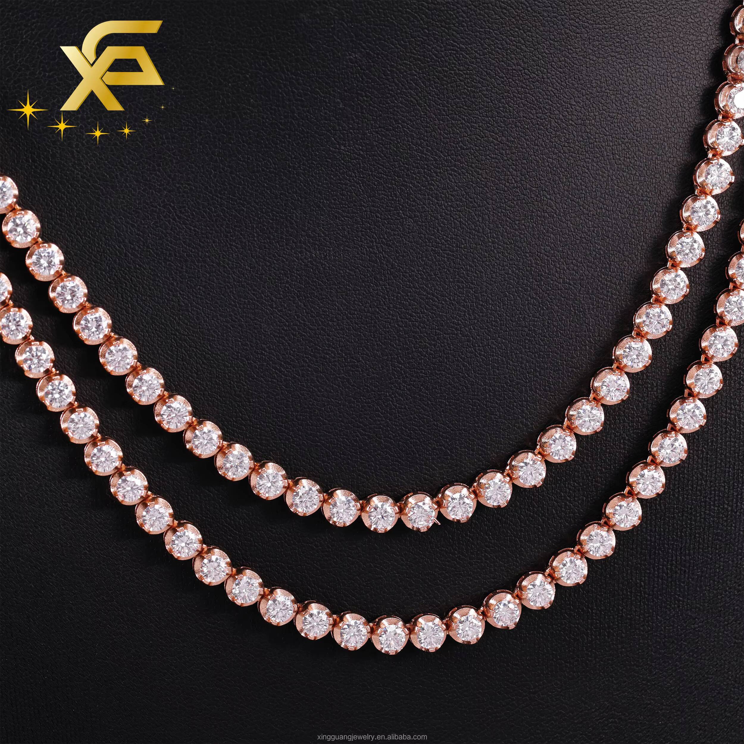 3prong 925 Silver with VVS Moissanite Diamond Necklace for Women/man Tennis Chain 18k Gold Plated Fine Diamond Jewelry