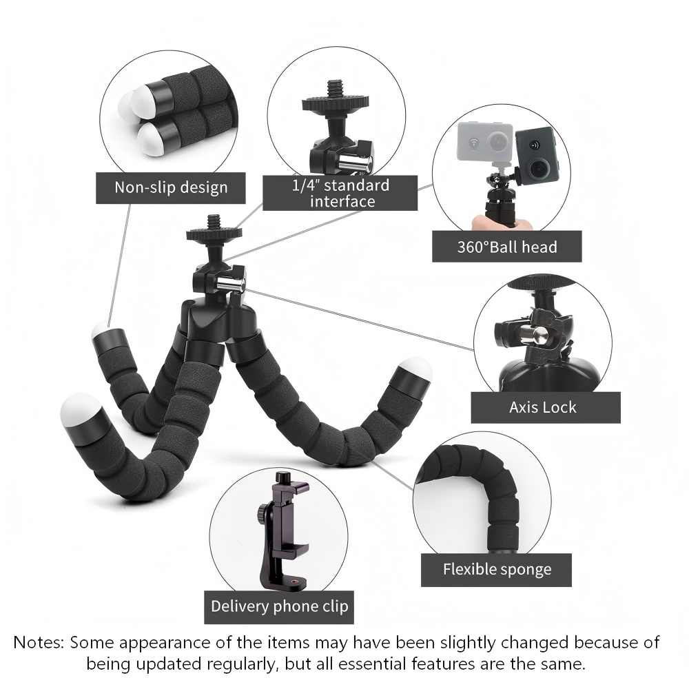 Mobile Phone Tripod Flexible Sponge Tablet Stand Holder with Rotating Clip and Wireless Remote For Smartphone Vlogging Travel Live Small Camera Record