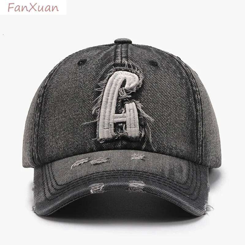 Denim Baseball Cap for Men Cotton Faded Distressed Ripped Women Caps Jean Blue Trucker Hats Big Letters Unisex Style Y260115