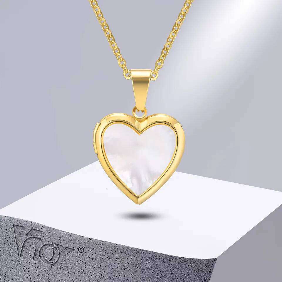 Vnox Women Locket Necklaces Openable Heart Pendants Stainless Steel Shell Photo Frame Necklace hongyi