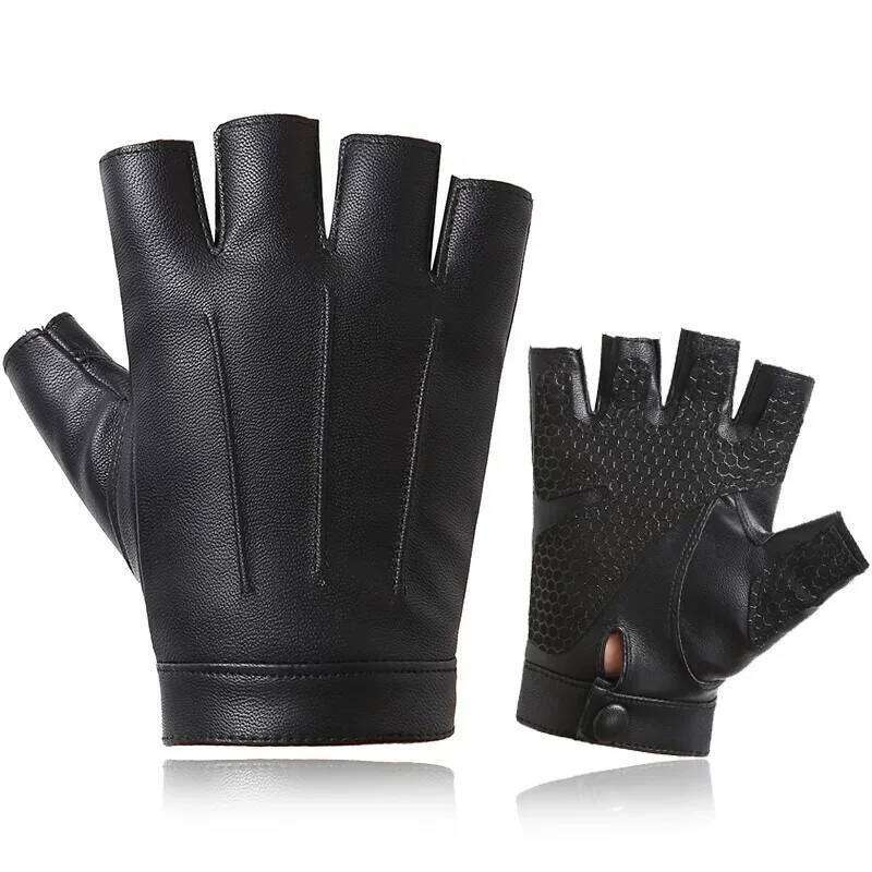1 Pair Fingerless Cycling PU Leather Gloves Outdoor Sport Faux with Anti-slip Layer Glove for Driving Motorcyle Y260115
