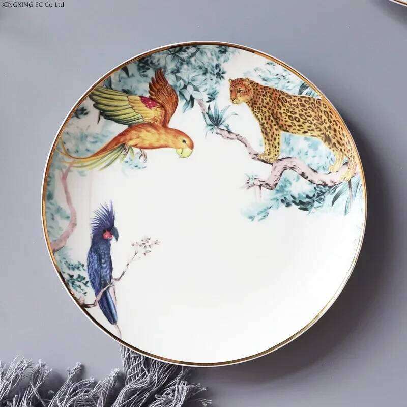 Ceramic Western Food Creative Jungle Animal Bone China Phnom Penh Tableware Household Round Plate 8 Inch