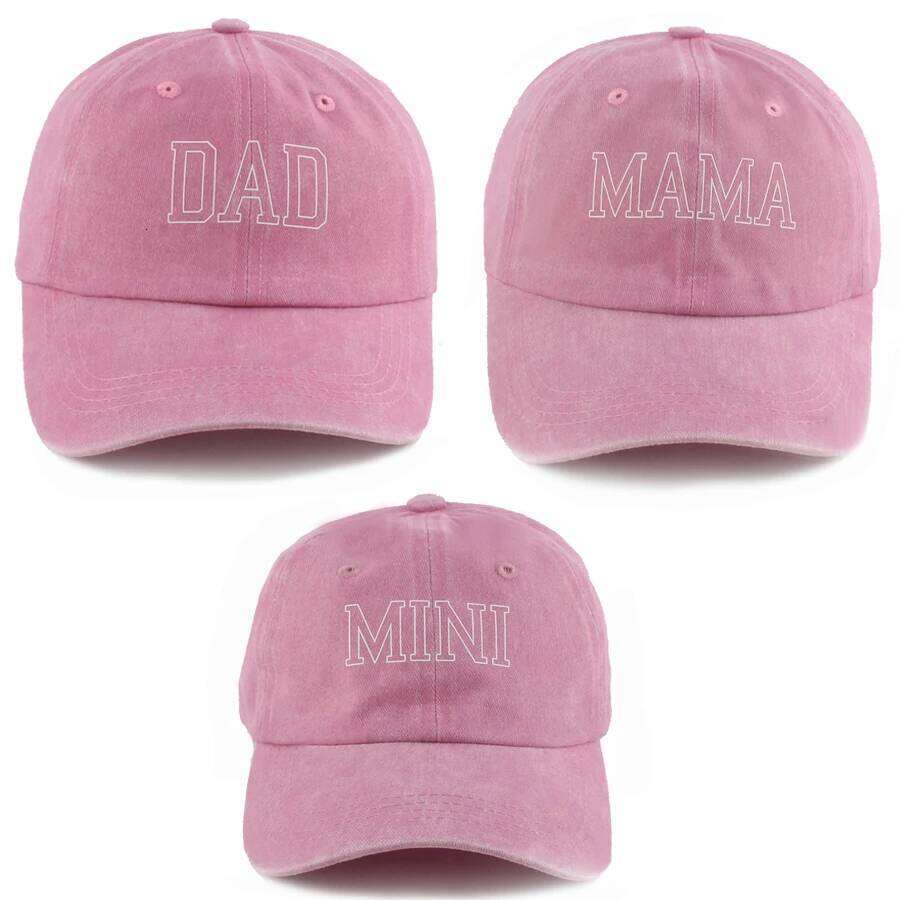 New DAD MAMA MINI Baseball Cap Sun Protection Parent Kids Adjustable Travel Beach Caps Baby Washed Denim Cotton Hat 3PCS/SET Y260115