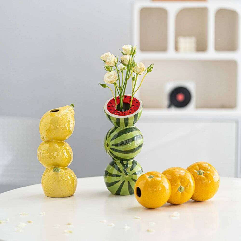 Ceramic Vase Orange Lemon Watermelon Fruit Fresh Flower Tabletop Centerpiece Home Living Room Office Decoration Desktop C260116